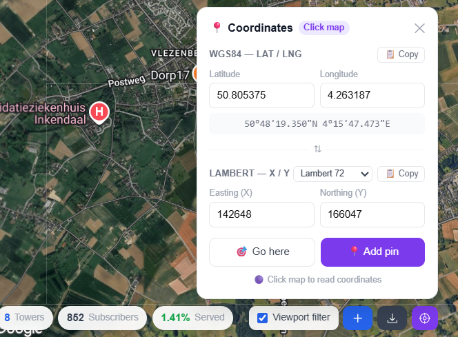 Lambert coordinate converter panel
