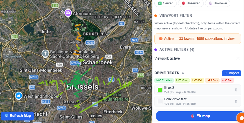Drive test signal strength overlay on the map