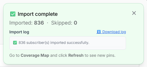 Import result log after a CSV subscriber import