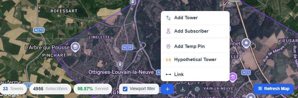 Map toolbar with action buttons