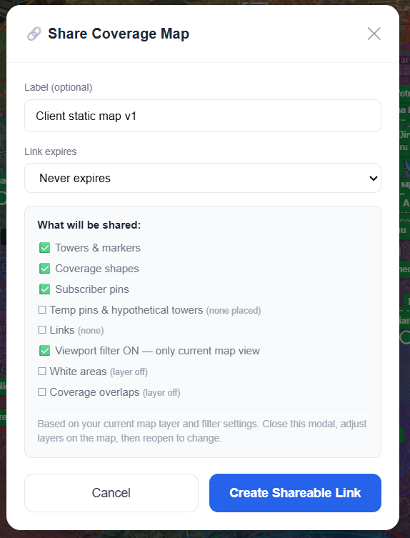 Shared read-only map view accessible without login